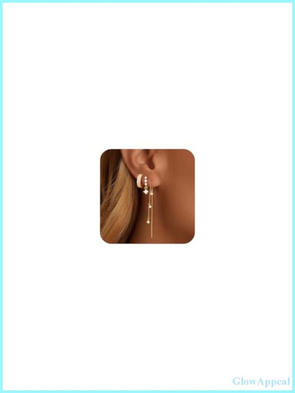 14K Gold Plated Threader Chain Earrings Women 3 Pair Set Cubic Zirconia